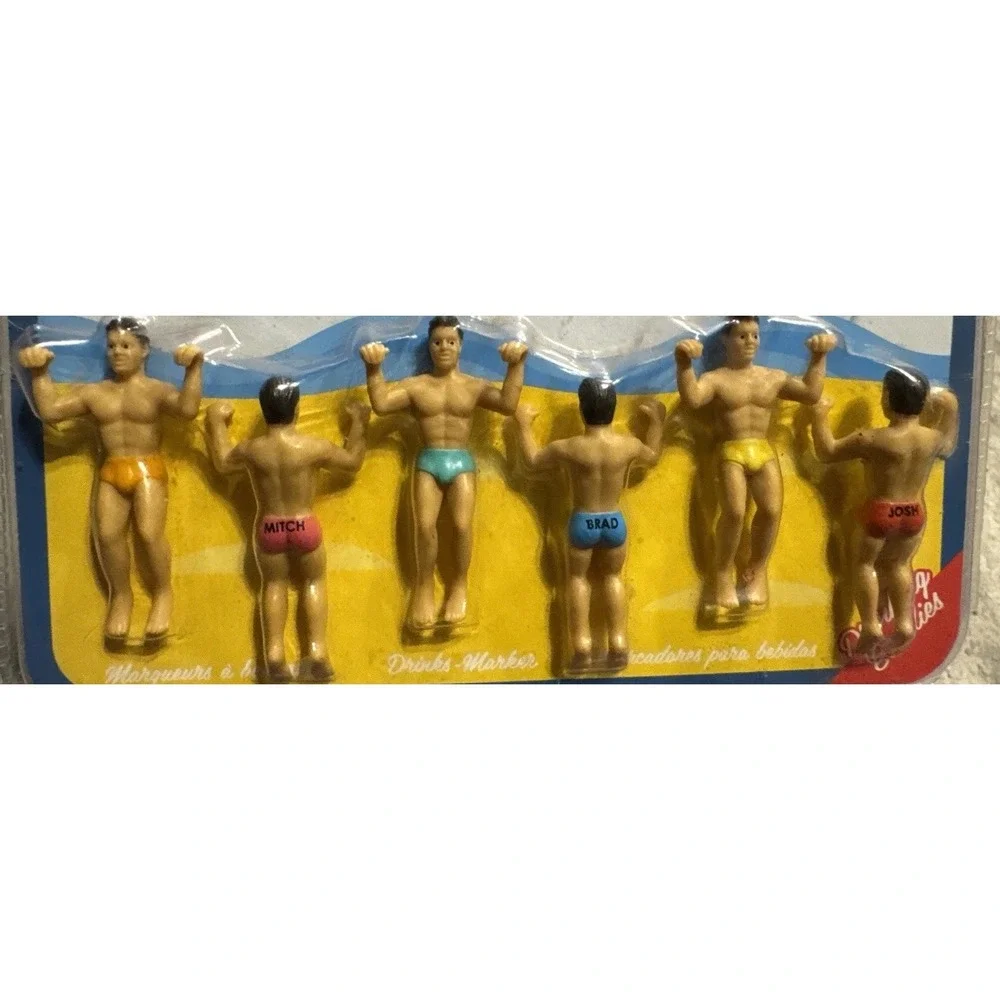 Drinking Buddies 6 Men Beach Drink Markers Party Cocktail Beer Wine Glass New